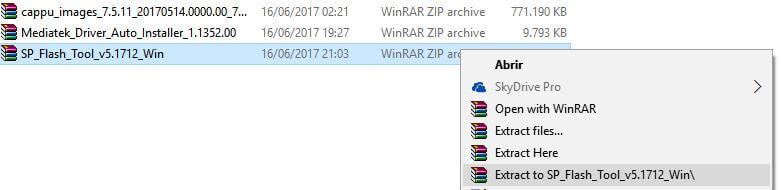 Screenshoot mostrando como extrair arquivos usando o Winrar